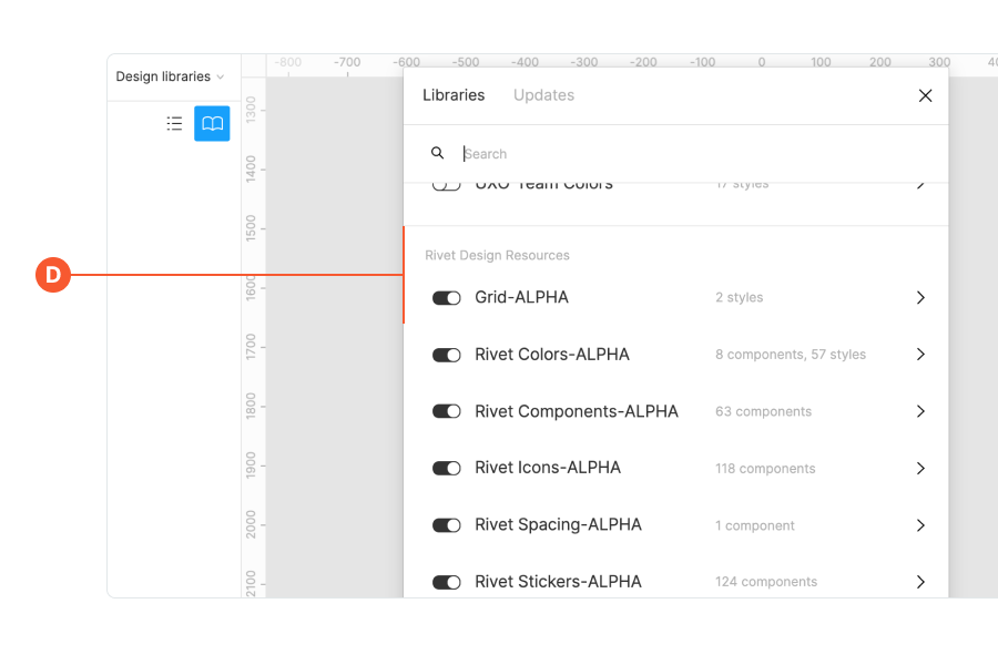 Figma interface to enable libraries