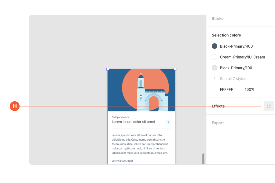 Figma interface showing how to select shadow styles