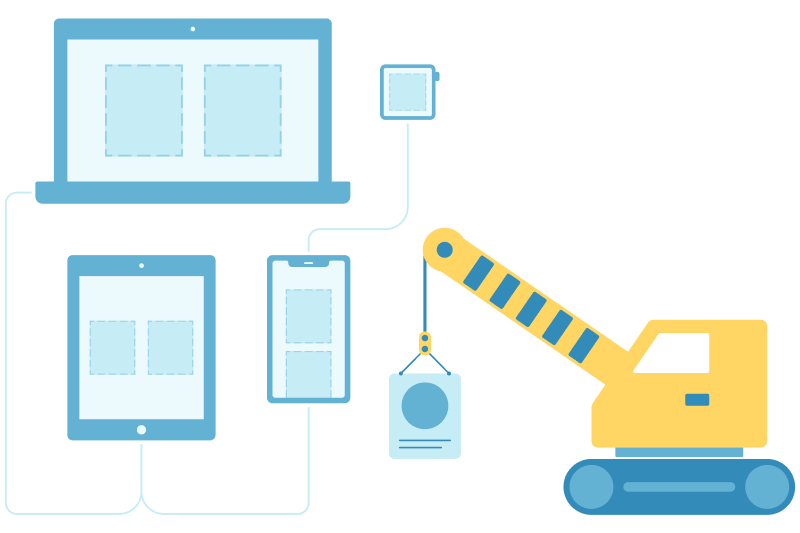 An illustrated diagram of mobile and desktop screens